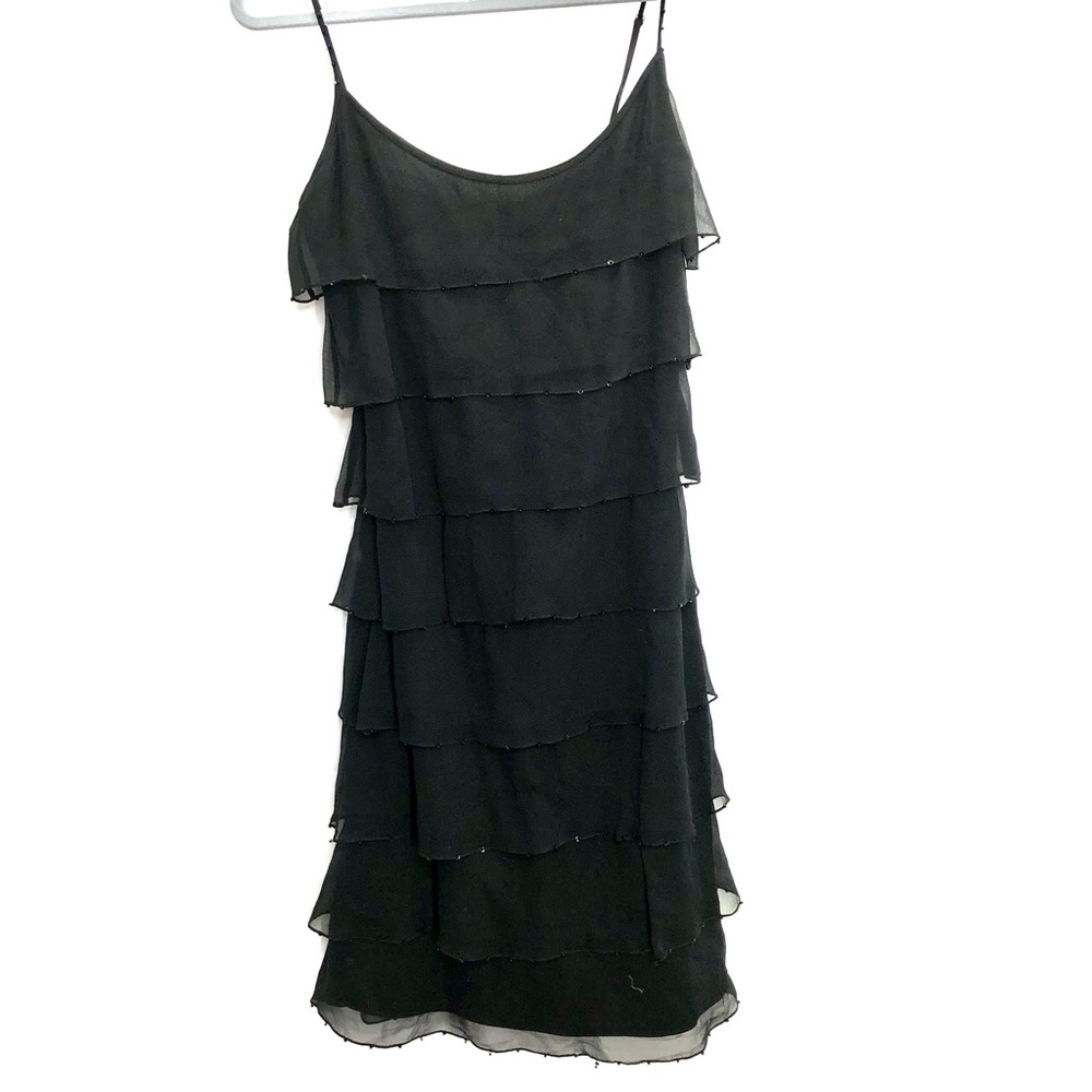 Betsey Johnson black beaded tiered mini dress little black dress party